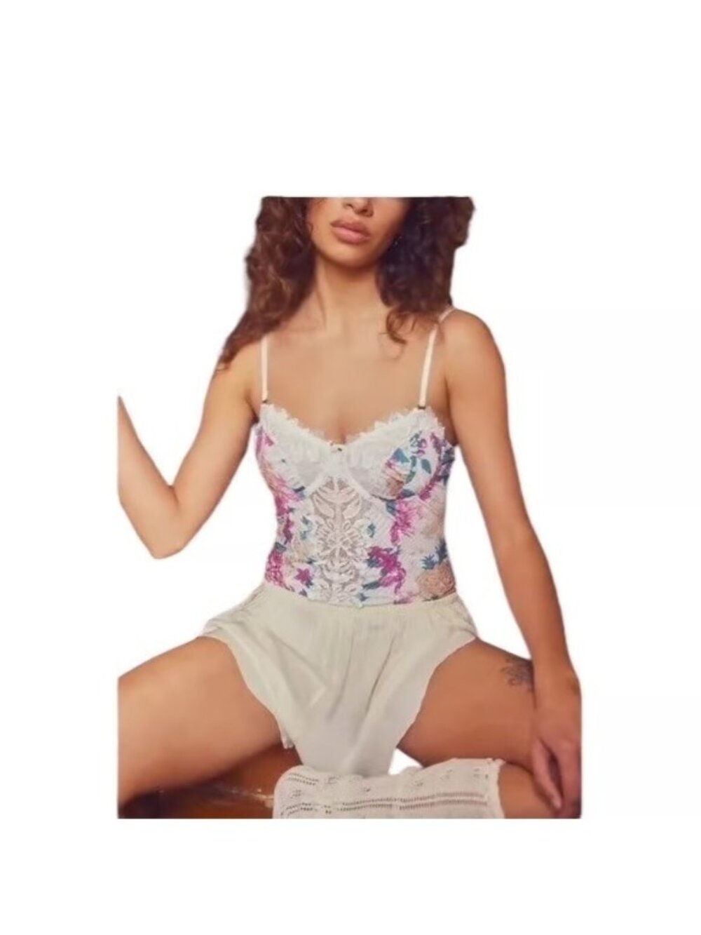 Free People Intimately Good Luck Charm Bodysuit Cream Size L Floral Romantic